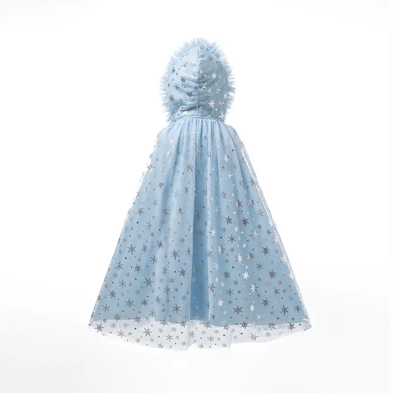 Girls' Blue Starry Cape Cloak Windproof Winter Dress