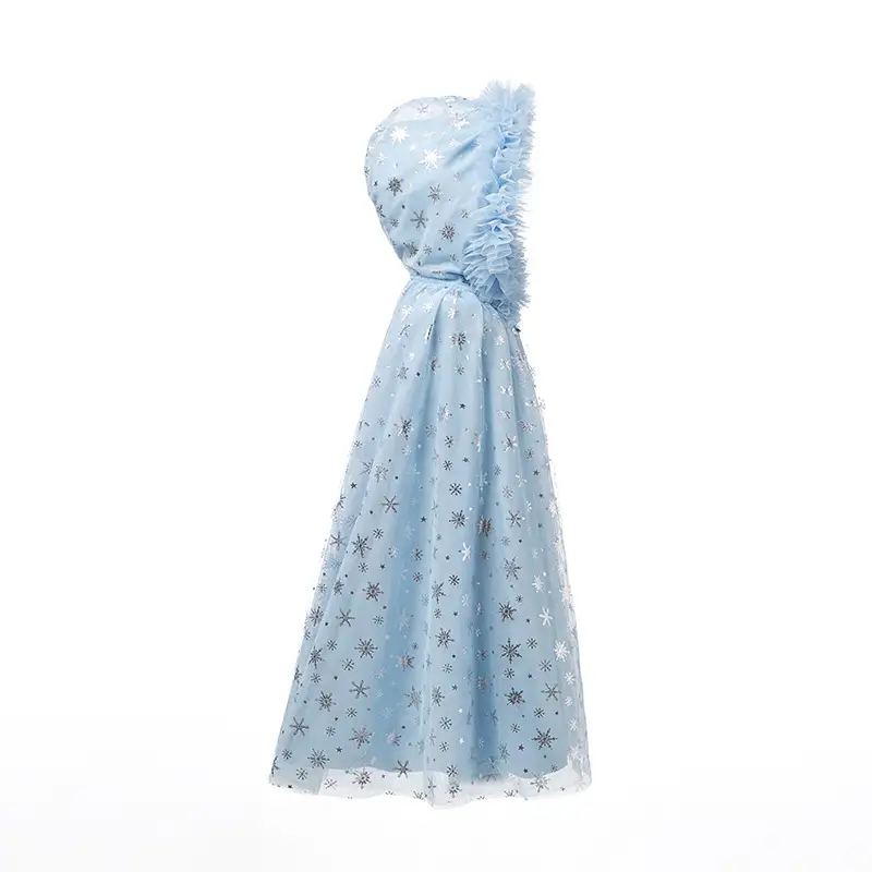 Girls' Blue Starry Cape Cloak Windproof Winter Dress