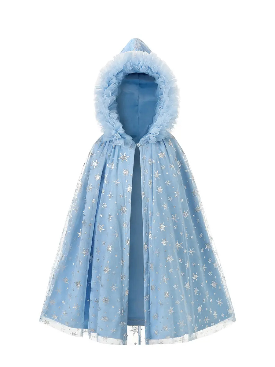 Girls' Blue Starry Cape Cloak Windproof Winter Dress — feature 14