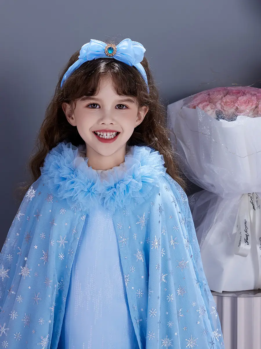 Girls' Blue Starry Cape Cloak Windproof Winter Dress — feature 16