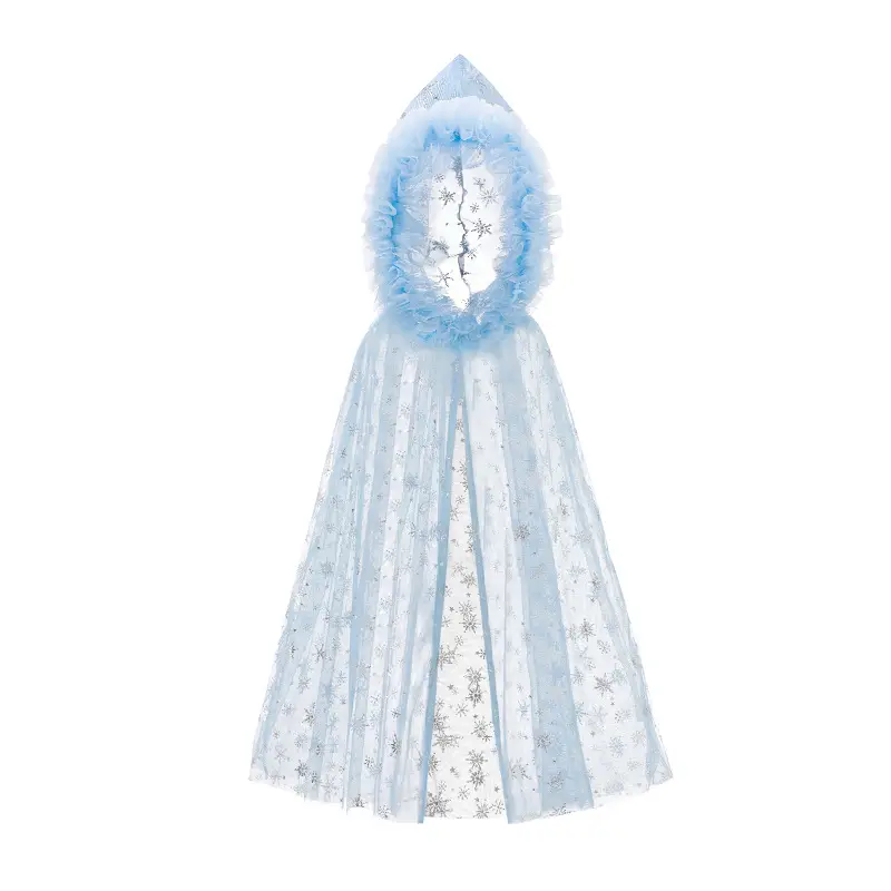 Girls' Blue Starry Cape Cloak Windproof Winter Dress