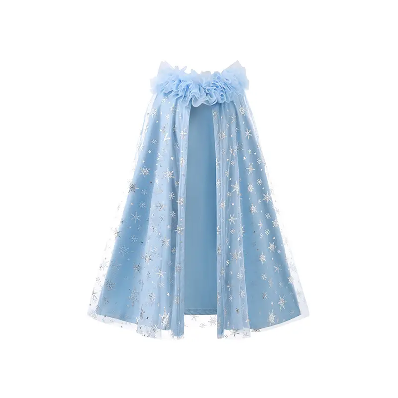 Girls' Blue Starry Cape Cloak Windproof Winter Dress