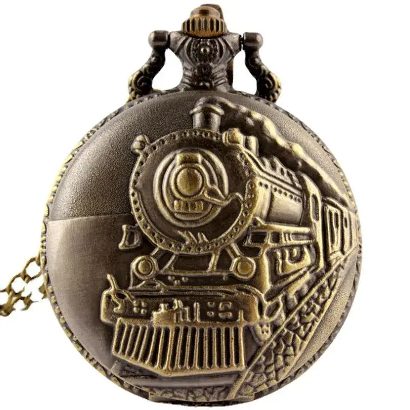 Gold Locomotive Pocket Watch with Chain Strap