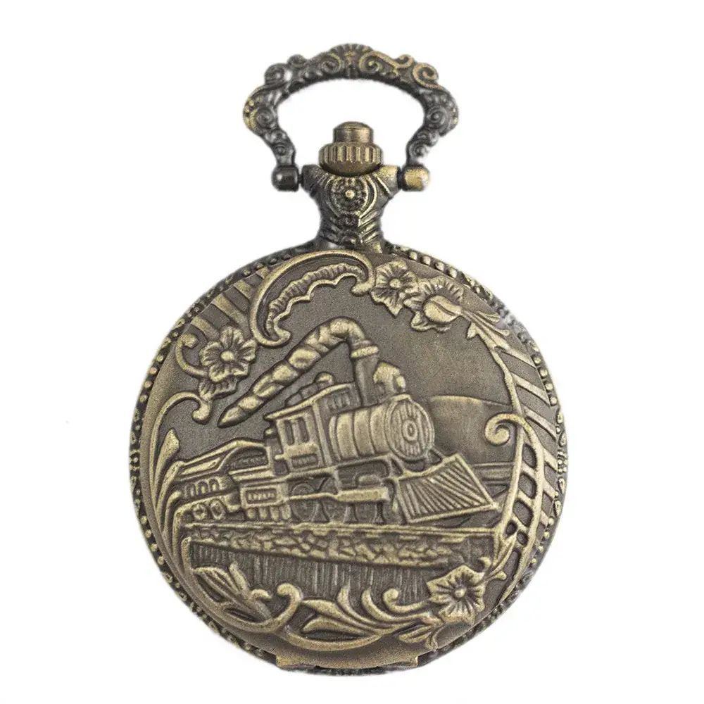 Gold Locomotive Pocket Watch with Chain Strap — feature 11