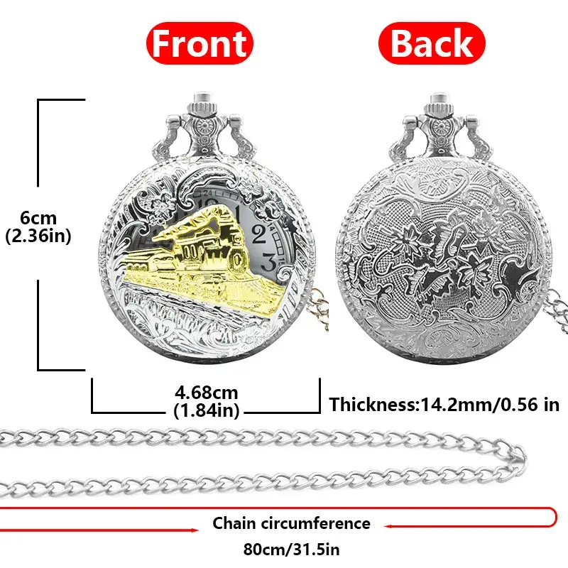 Gold Locomotive Pocket Watch with Chain Strap — feature 4
