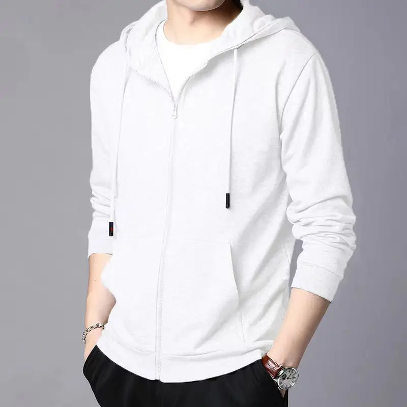 White Full-Zip Hoodie for Men Winter Casual Wear - Image 2
