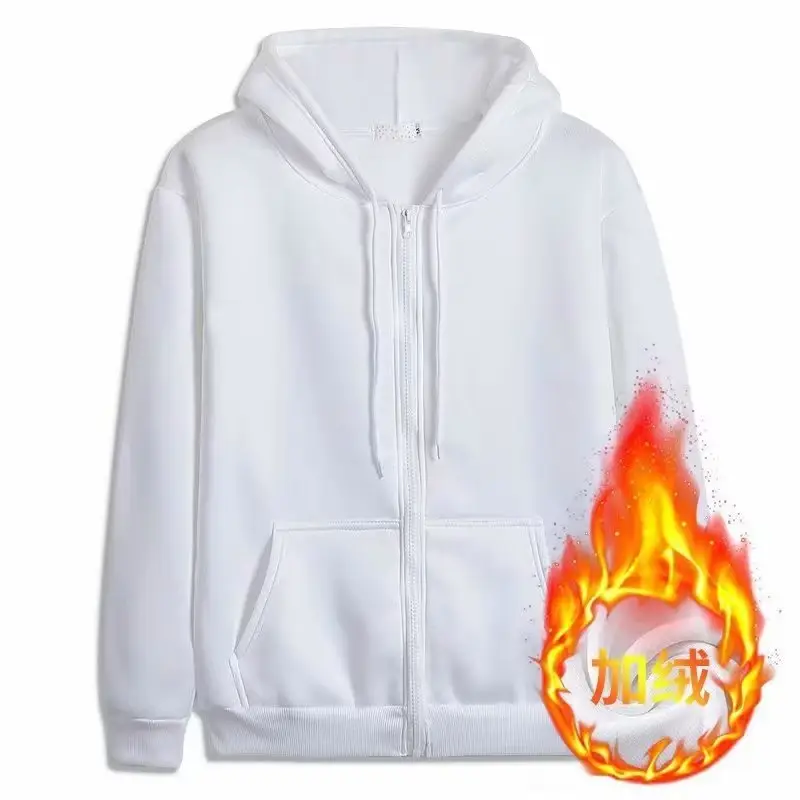 White Full-Zip Hoodie for Men Winter Casual Wear - Image 5