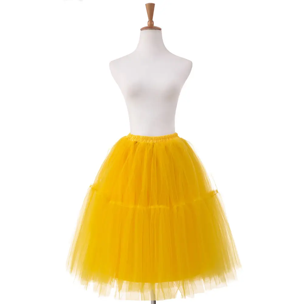 Yellow Tulle Pleated Skirt for Girls Spring Summer