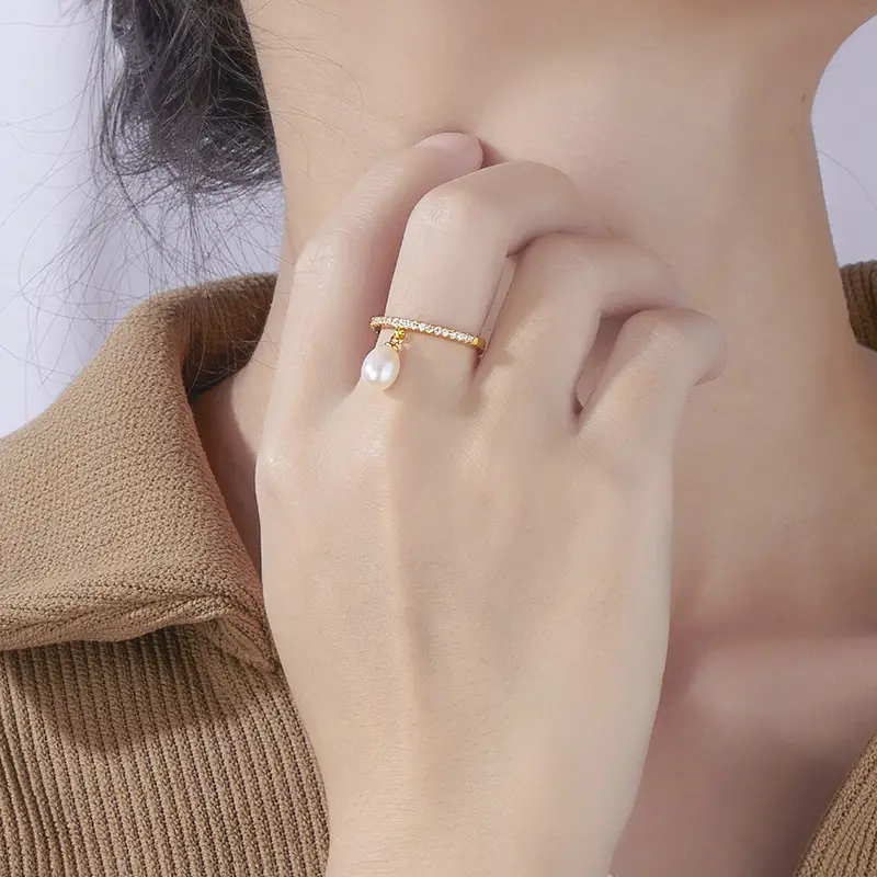 2022 Korean Style Pearl Drop Ring Gold Plated - Image 2