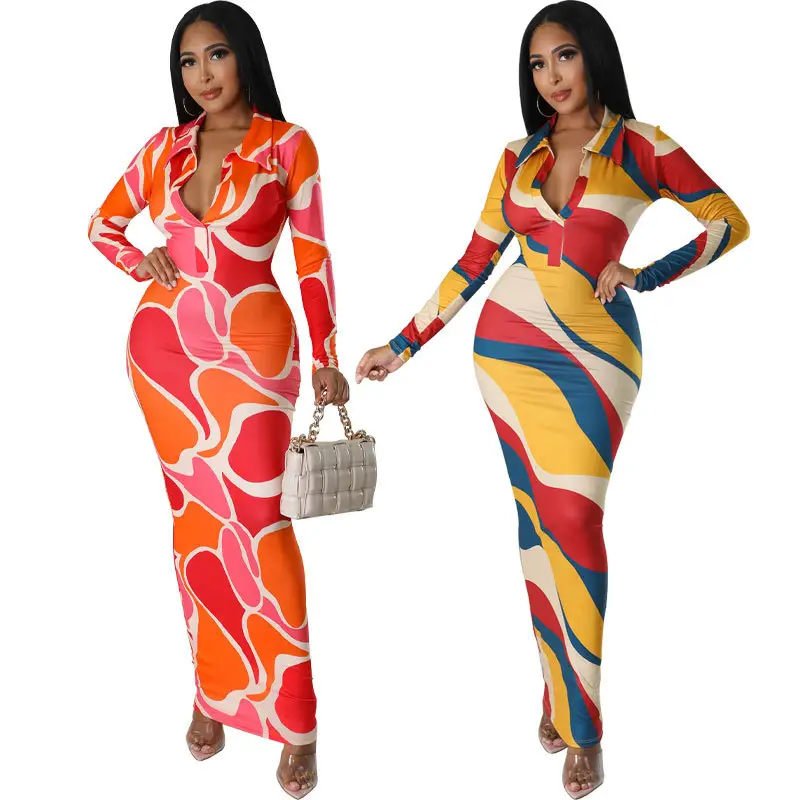 340 Colorful Long Dress for Women Slim Fit Hip Dress