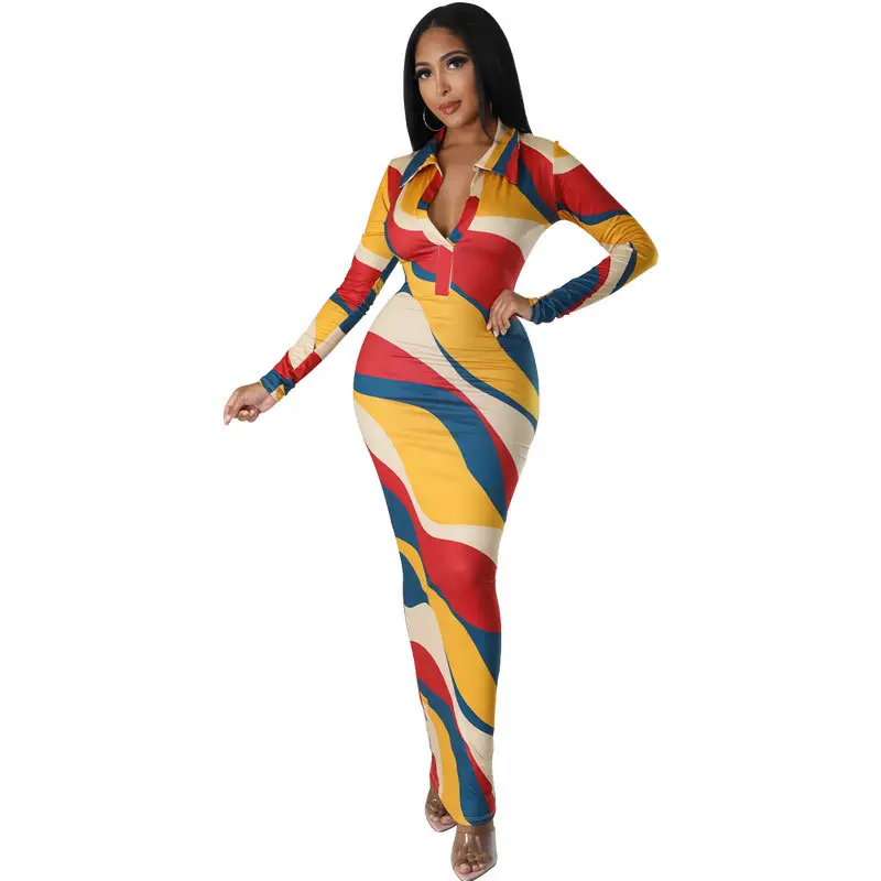 340 Colorful Long Dress for Women Slim Fit Hip Dress