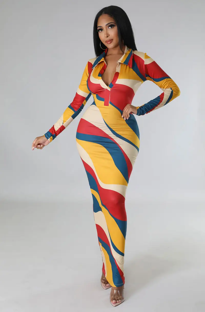 340 Colorful Long Dress for Women Slim Fit Hip Dress — feature 5