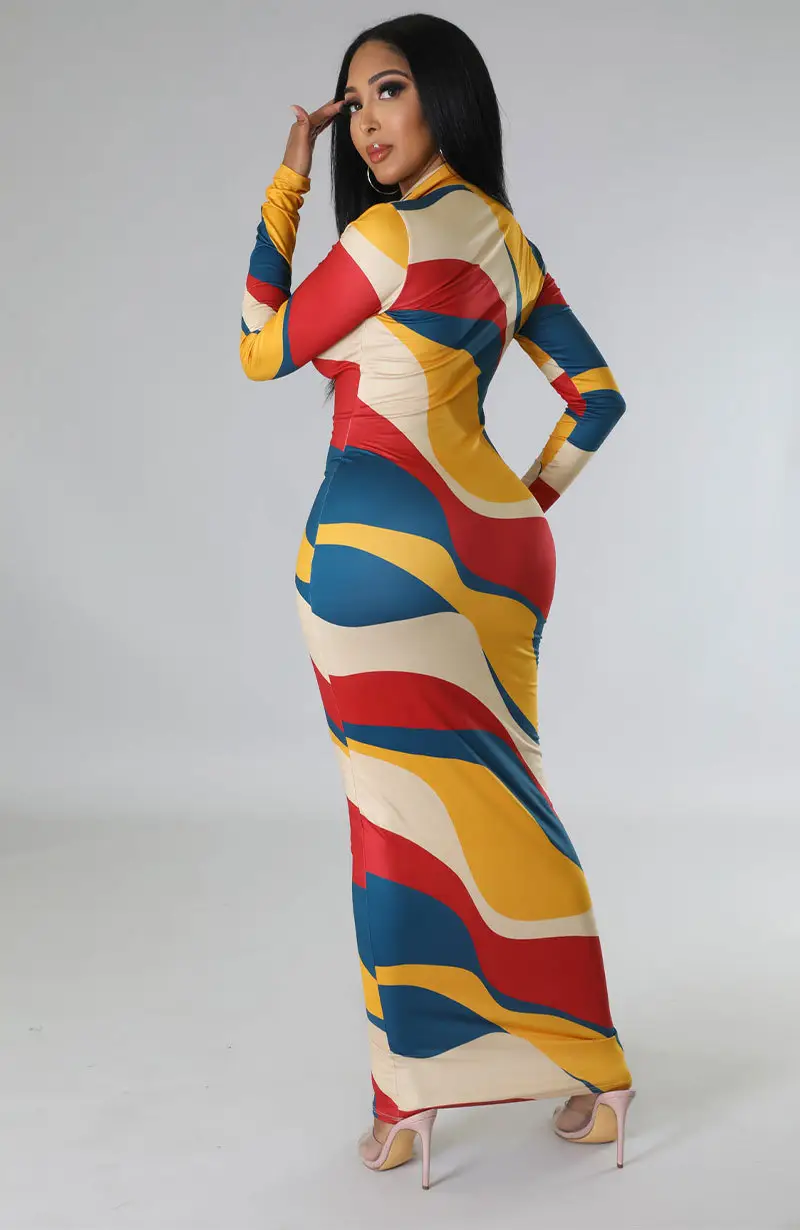340 Colorful Long Dress for Women Slim Fit Hip Dress — feature 6