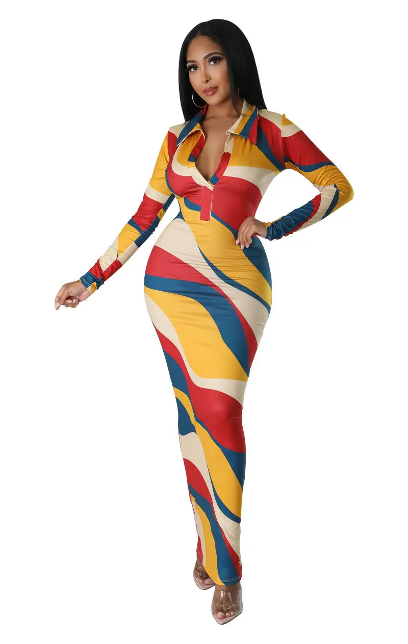 340 Colorful Long Dress for Women Slim Fit Hip Dress — feature 8