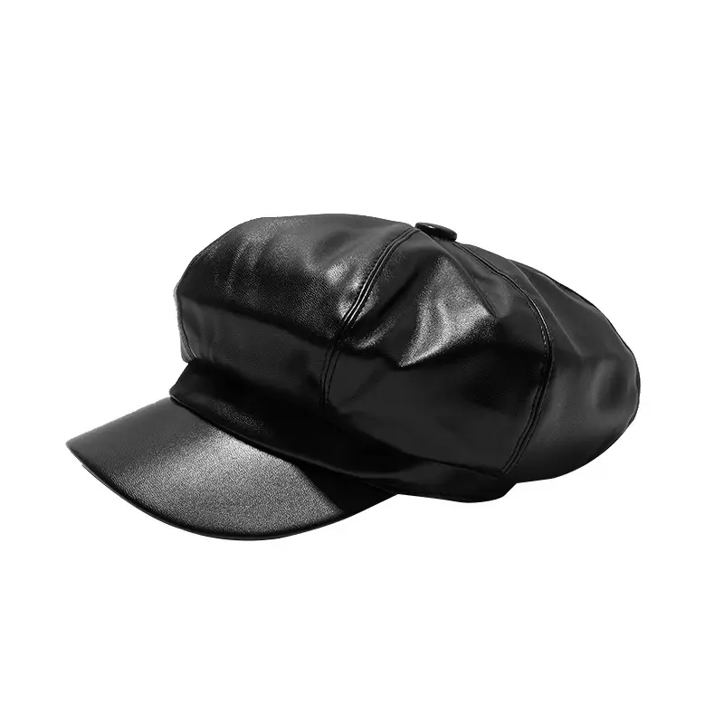 Vintage PU Leather Beret Cap Brown for Boys Girls - Image 6