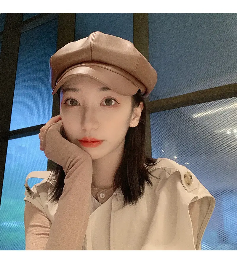 Vintage PU Leather Beret Cap Brown for Boys Girls — feature 12