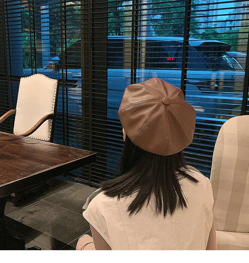 Vintage PU Leather Beret Cap Brown for Boys Girls — feature 13