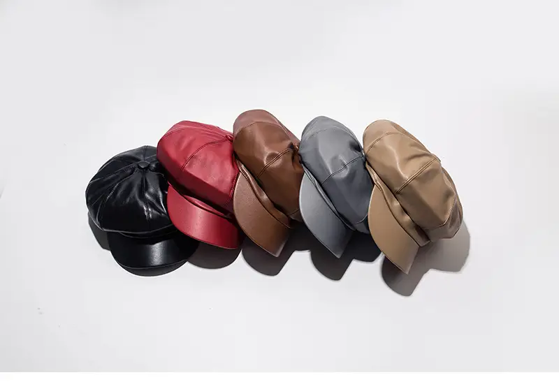 Vintage PU Leather Beret Cap Brown for Boys Girls — feature 15
