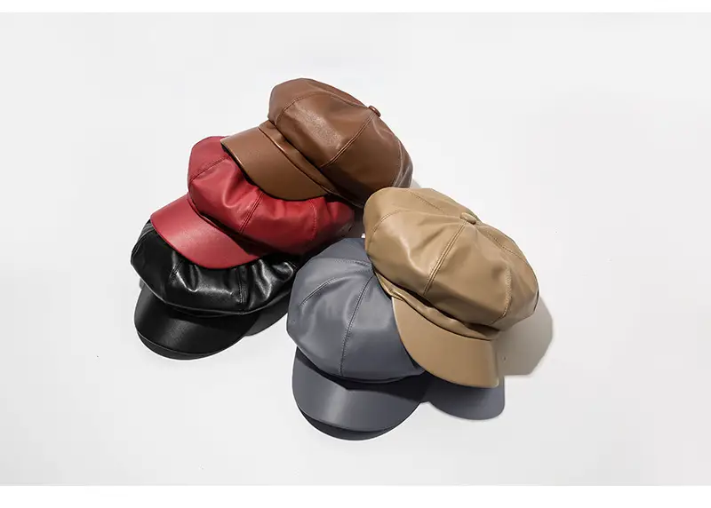Vintage PU Leather Beret Cap Brown for Boys Girls — feature 16