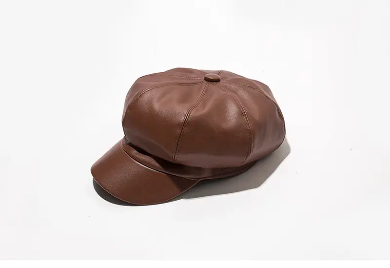 Vintage PU Leather Beret Cap Brown for Boys Girls — feature 20