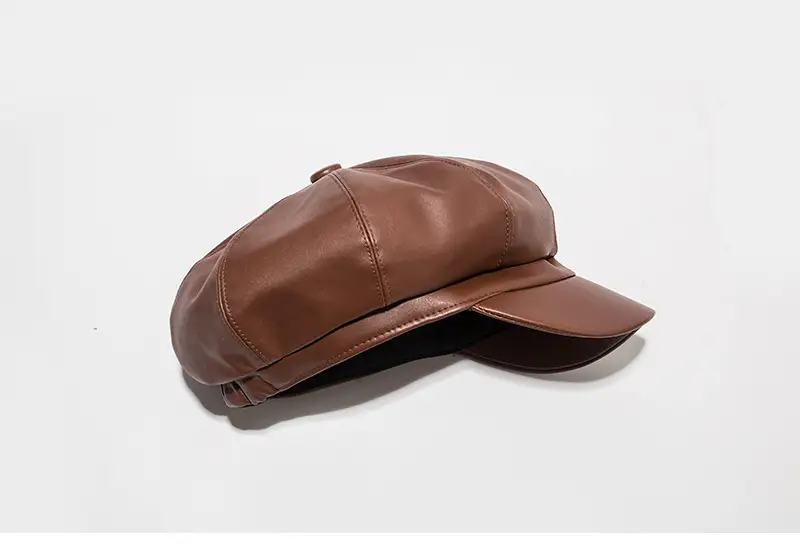 Vintage PU Leather Beret Cap Brown for Boys Girls — feature 21