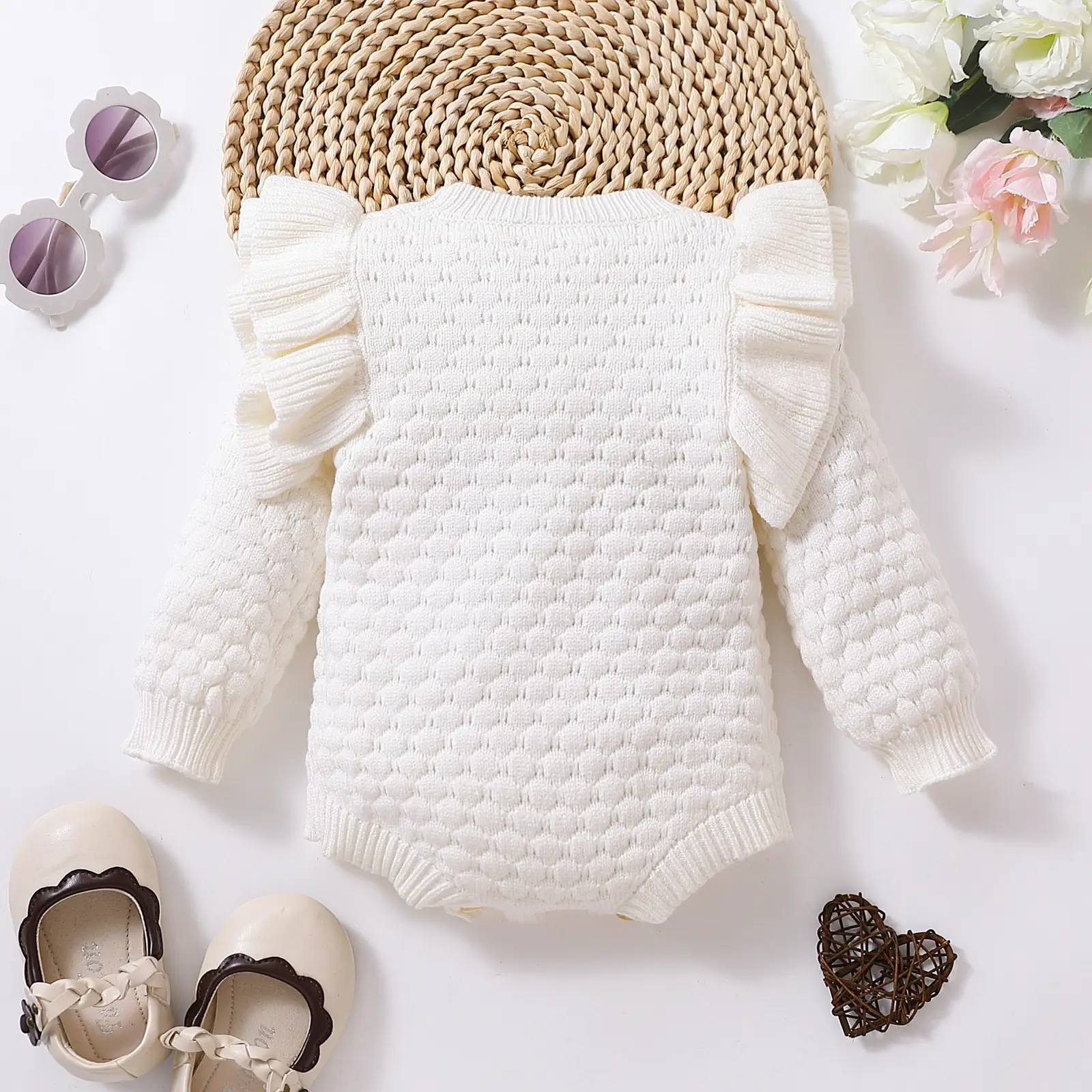 2022 Winter Baby Diamond Plaid Sweater White Long Sleeve - Image 3