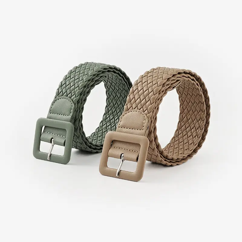 Japanese Pastoral Woven Wide Belt Candy Color Buckle