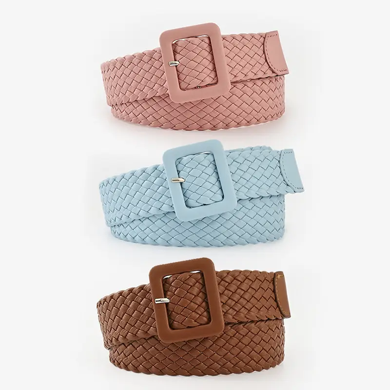 Japanese Pastoral Woven Wide Belt Candy Color Buckle