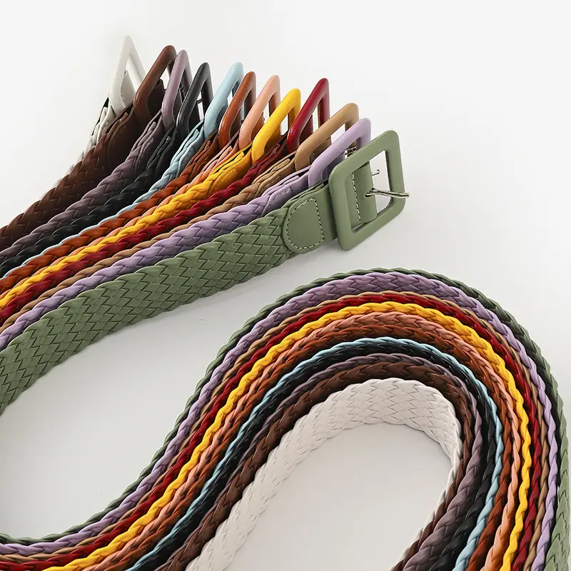 Japanese Pastoral Woven Wide Belt Candy Color Buckle