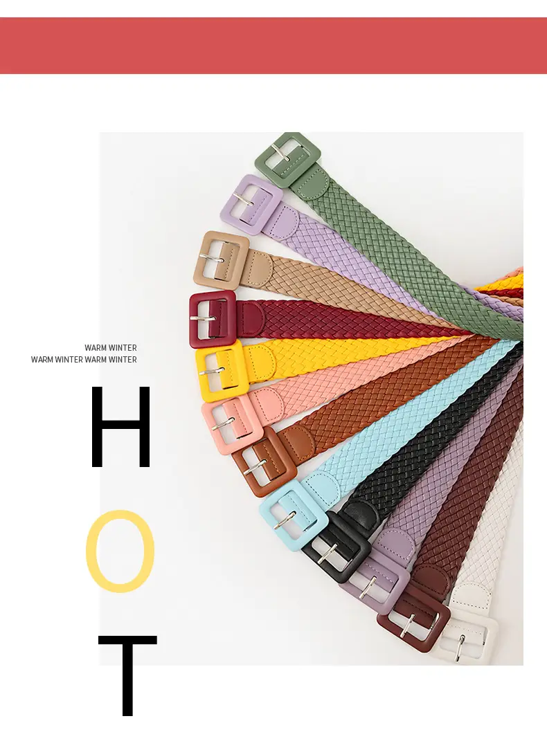 Japanese Pastoral Woven Wide Belt Candy Color Buckle — feature 11