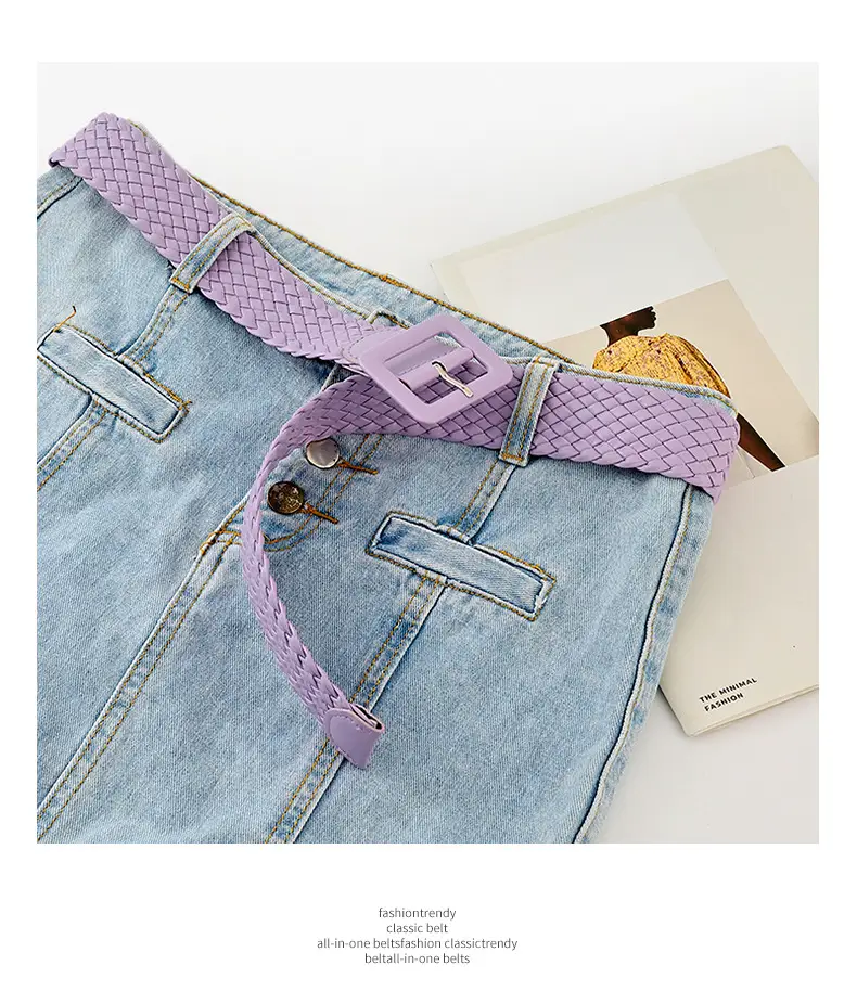 Japanese Pastoral Woven Wide Belt Candy Color Buckle — feature 16