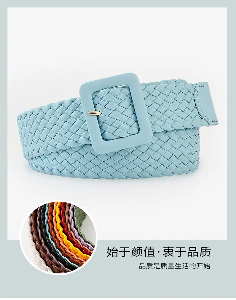 Japanese Pastoral Woven Wide Belt Candy Color Buckle — feature 2