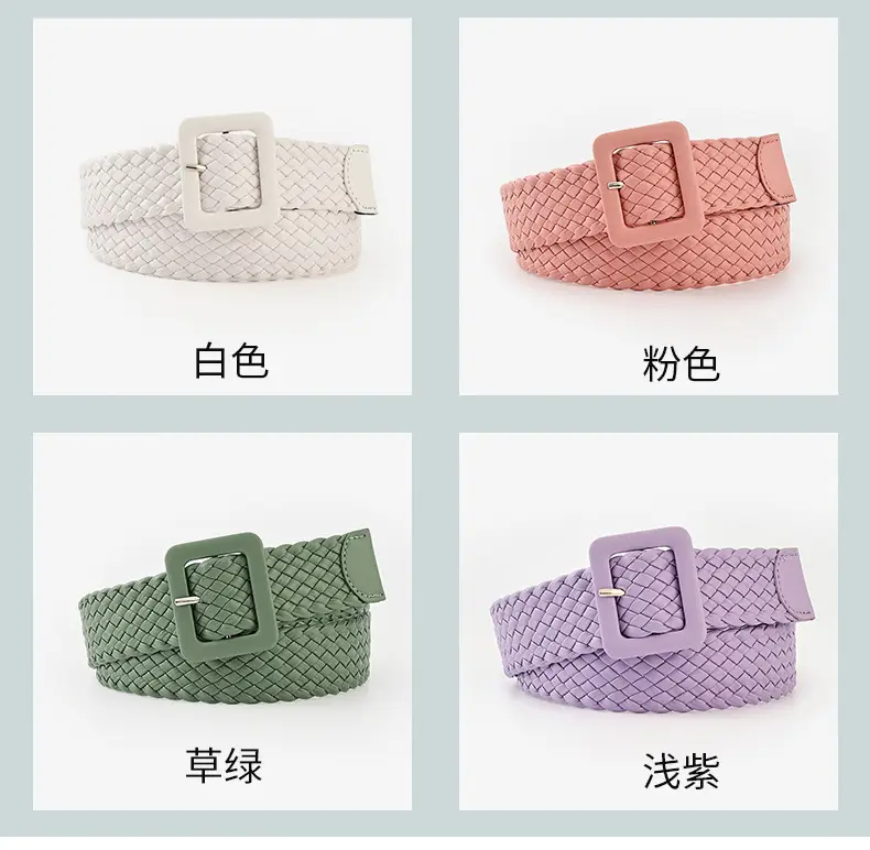 Japanese Pastoral Woven Wide Belt Candy Color Buckle — feature 7