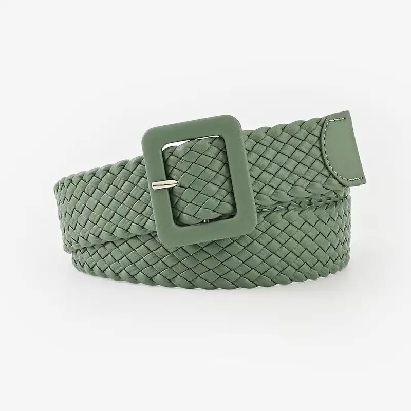 Japanese Pastoral Woven Wide Belt Candy Color Buckle