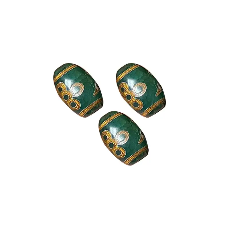 Xizang Old Agate Loose Beads 15x22mm Gold Green - Image 5