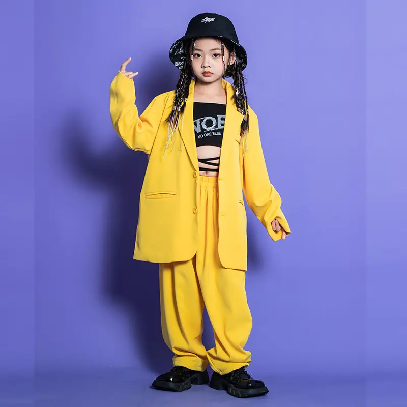 Kids Hip Hop Street Dance Outfit Yellow Black Set - Image 12