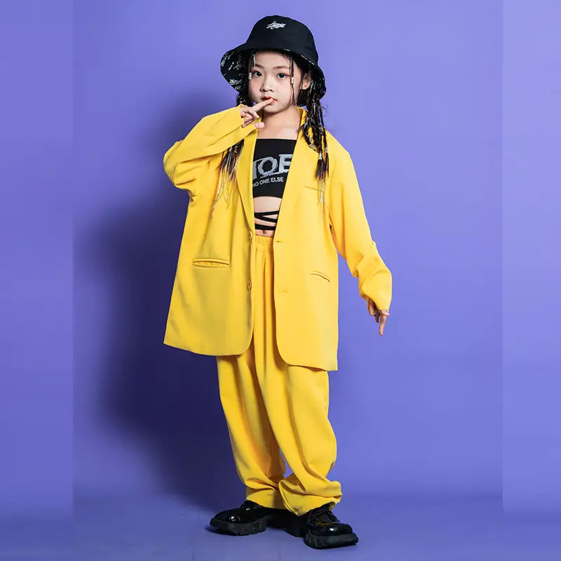 Kids Hip Hop Street Dance Outfit Yellow Black Set - Image 13