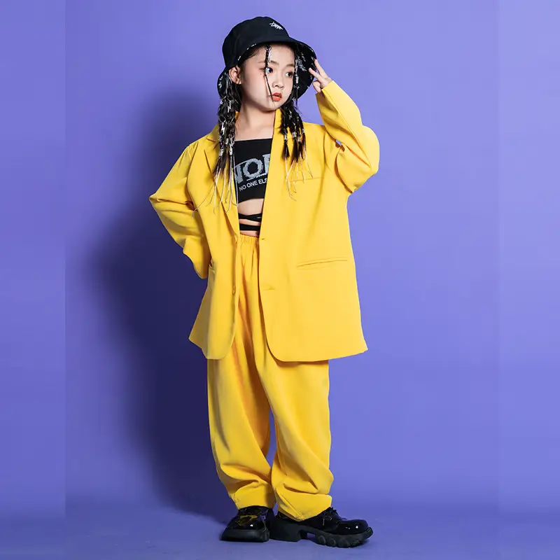 Kids Hip Hop Street Dance Outfit Yellow Black Set - Image 14