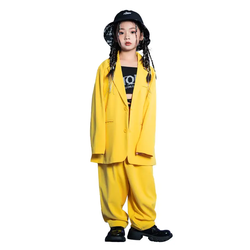 Kids Hip Hop Street Dance Outfit Yellow Black Set - Image 15