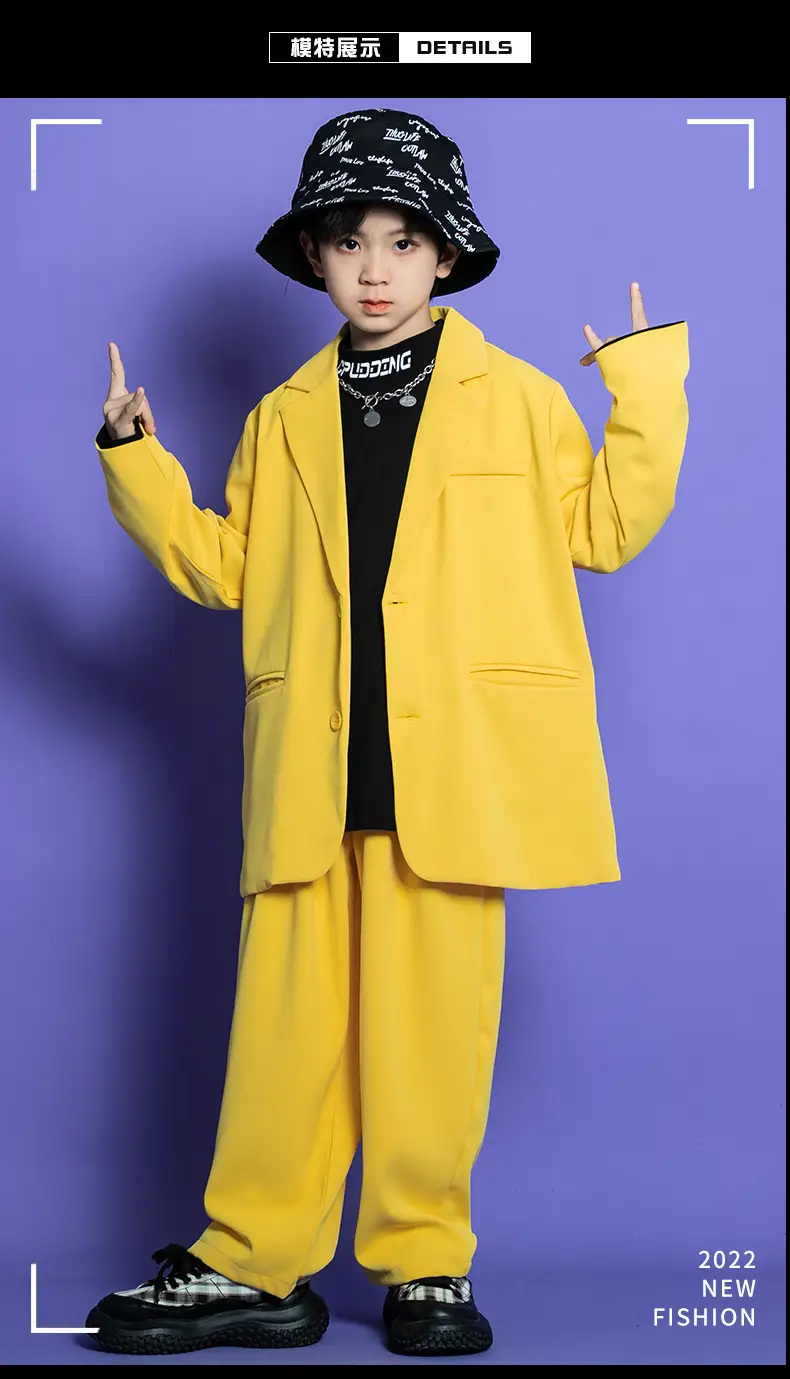 Kids Hip Hop Street Dance Outfit Yellow Black Set — feature 2