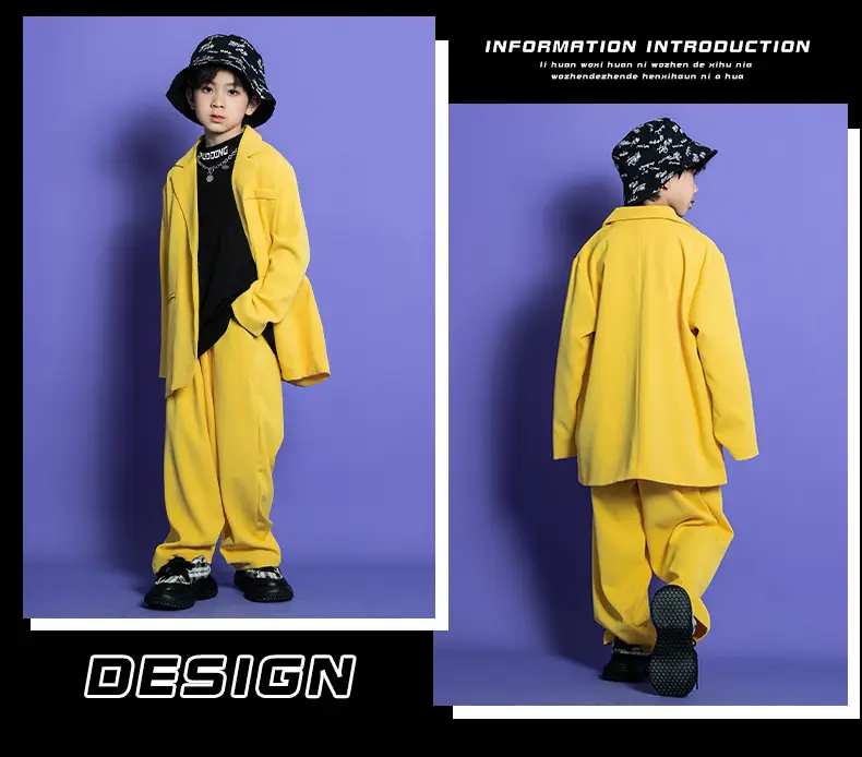 Kids Hip Hop Street Dance Outfit Yellow Black Set — feature 3