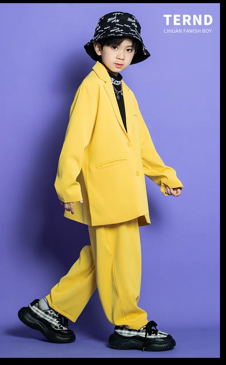 Kids Hip Hop Street Dance Outfit Yellow Black Set — feature 4