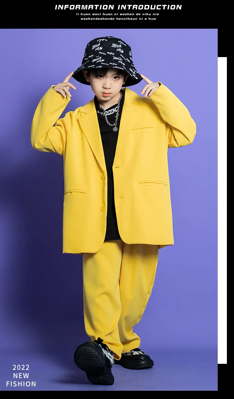 Kids Hip Hop Street Dance Outfit Yellow Black Set — feature 5