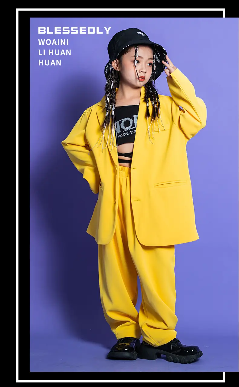 Kids Hip Hop Street Dance Outfit Yellow Black Set — feature 6