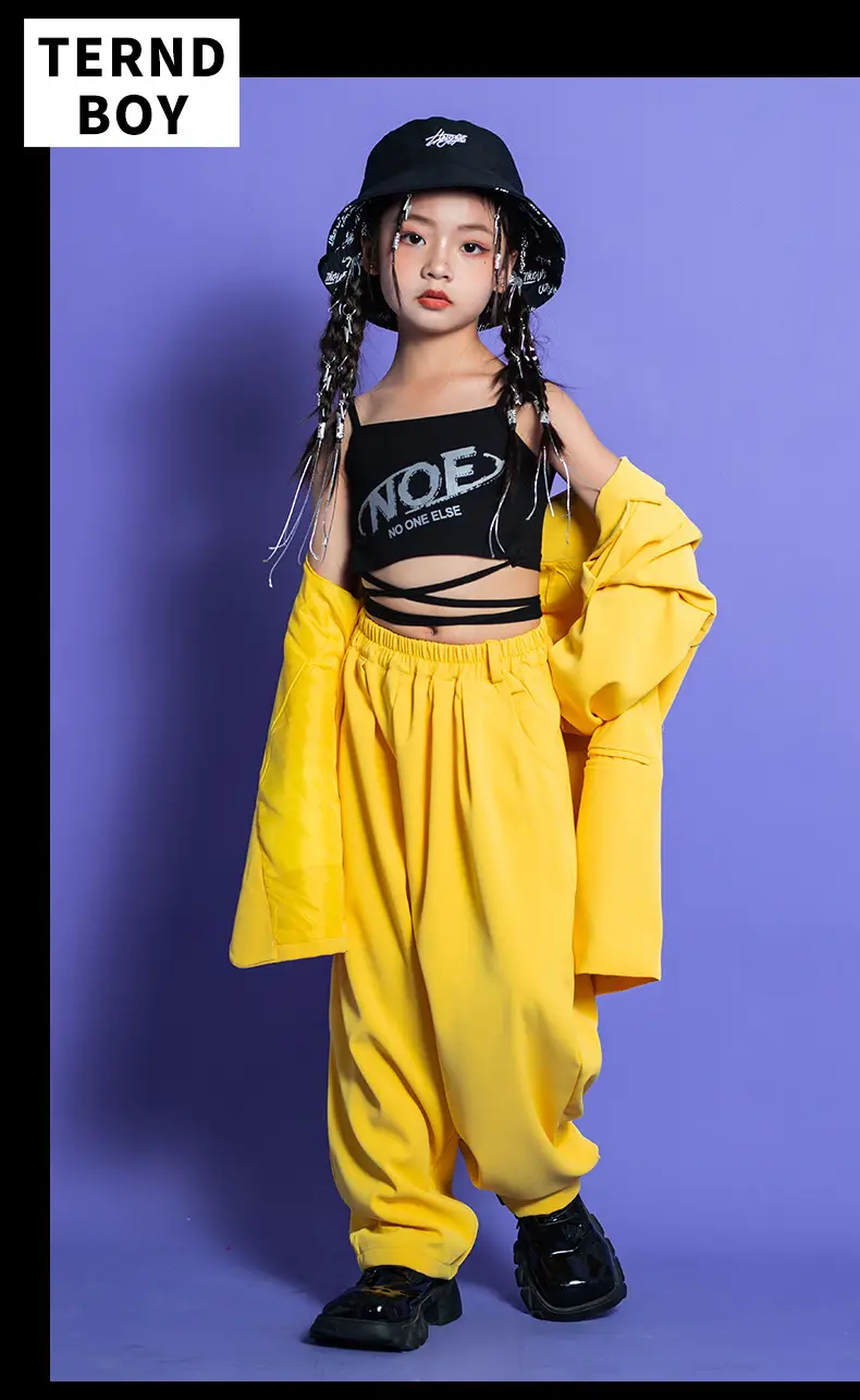 Kids Hip Hop Street Dance Outfit Yellow Black Set — feature 7