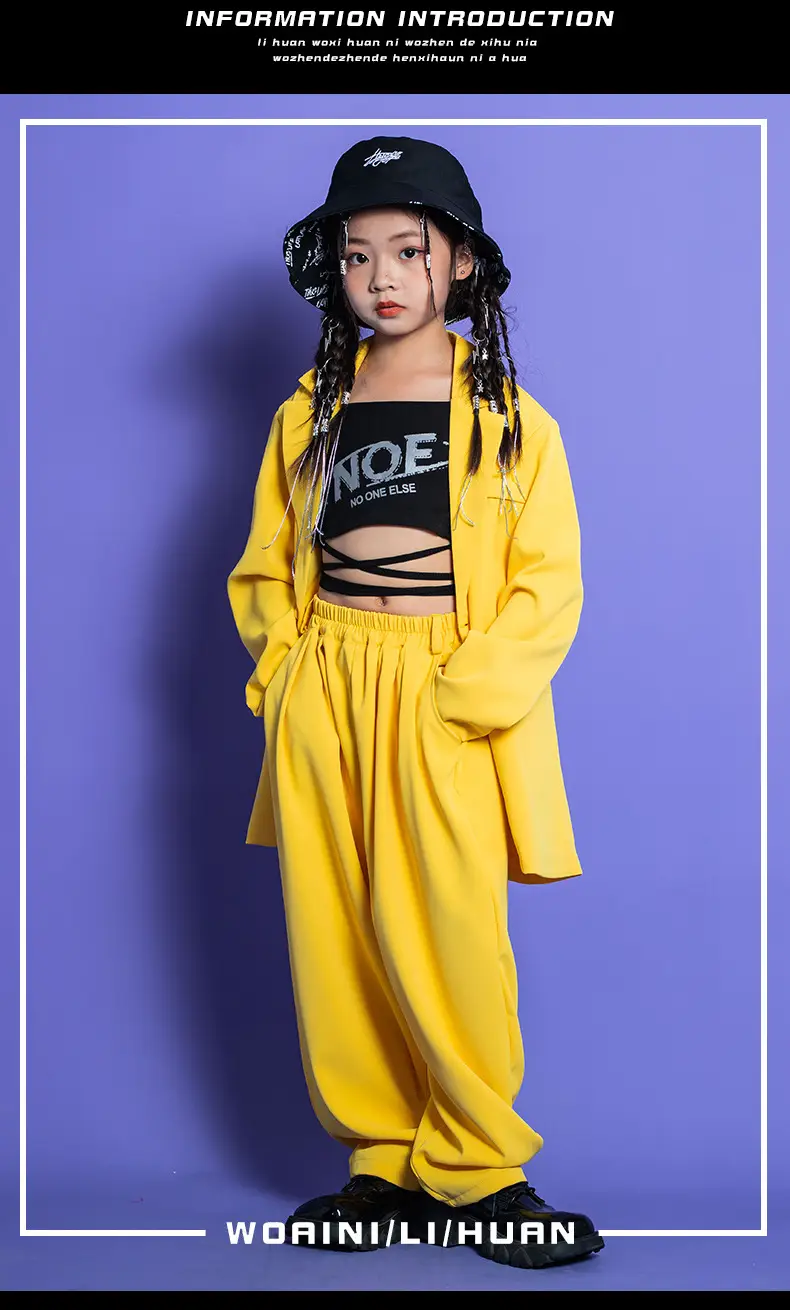 Kids Hip Hop Street Dance Outfit Yellow Black Set — feature 8