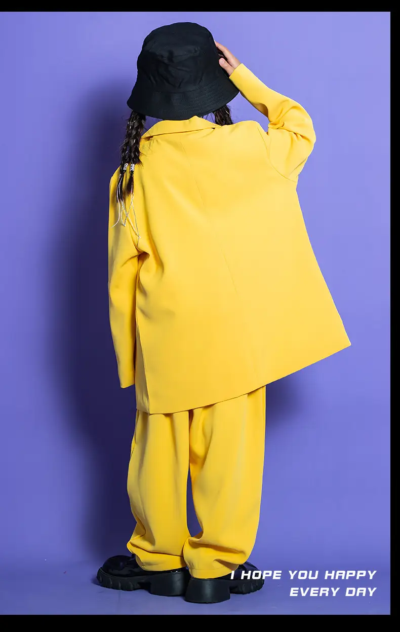 Kids Hip Hop Street Dance Outfit Yellow Black Set — feature 9