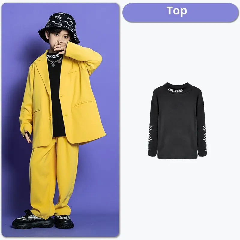 Kids Hip Hop Street Dance Outfit Yellow Black Set - Image 7