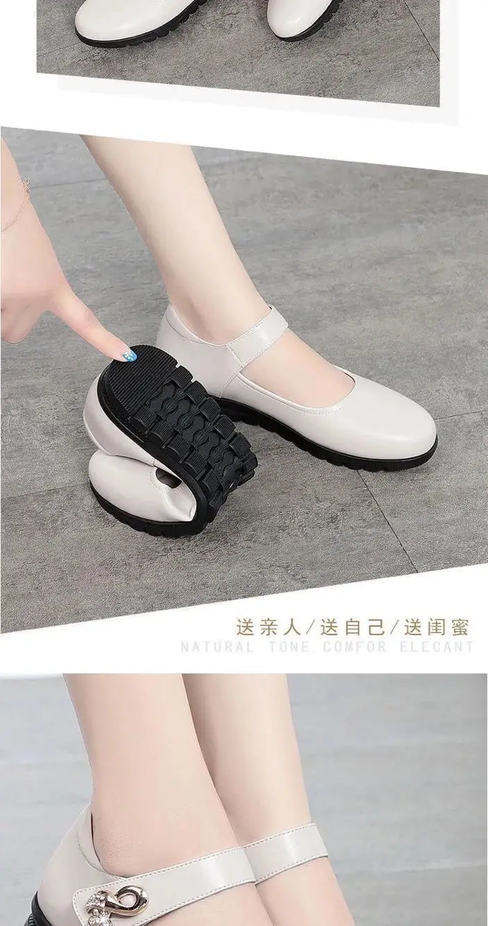Spring and Autumn New Soft Leather Mother Round-toe Shoes Women's Non-slip Velcro Flat Leather Shoes for Middle-aged and Elderly Women's Work Shoes — feature 8