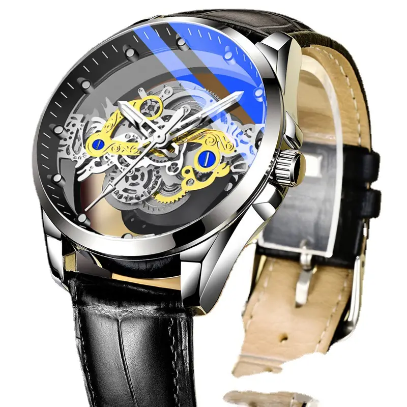 Gold Mechanical Watch with Transparent Face & Luminous Hands - Image 8